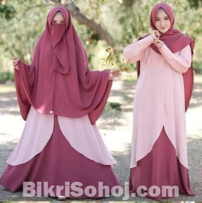 Dubai Cherry Borka with Hijab Nikab Set